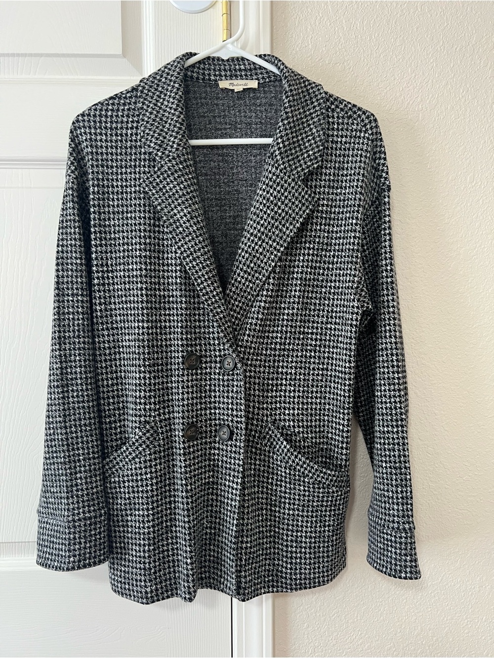 Madewell Houndstooth Sweater Blazer XS Double Breasted Knit Jacket NG570